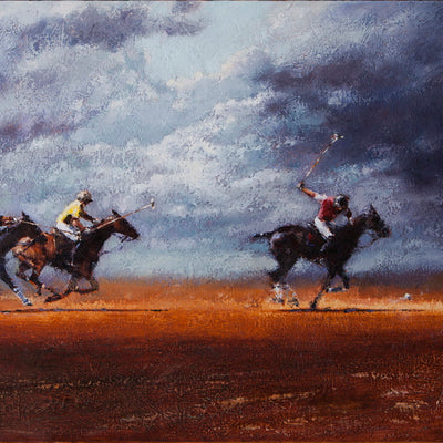 "Chase" oil on canvas painting by Alexey Klimenko | Horse polo art gallery | Original polo art painting for sale