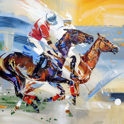 "Chasing shadow" acrylic on canvas polo painting by Anna Cher | Horse polo art gallery | Equestrian art for sale