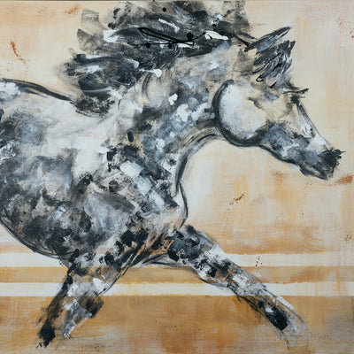 "Desert Wind II" acrylic on canvas equine painting by Donna Bernstein | Horse polo art gallery 