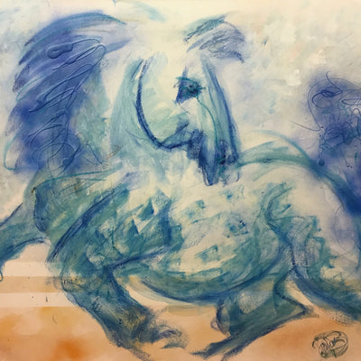 "Desert Blue Horse" acrylic on canvas equine painting by Donna Bernstein | Horse polo art gallery 