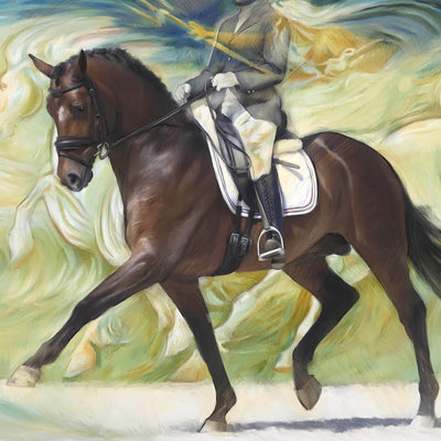 "Dressage with gods" acrylic on canvas horse painting by Rafael Lago | Horse polo art gallery  | Modern equestrian artwork for sale