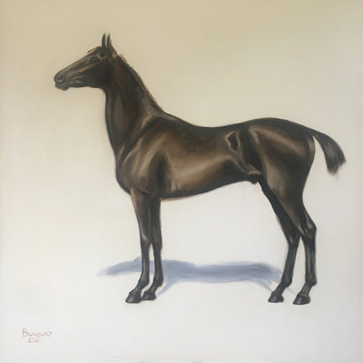 "Ebony Gate Keeper" oil on canvas horse painting by Madeleine Bunbury | Horse polo art gallery
