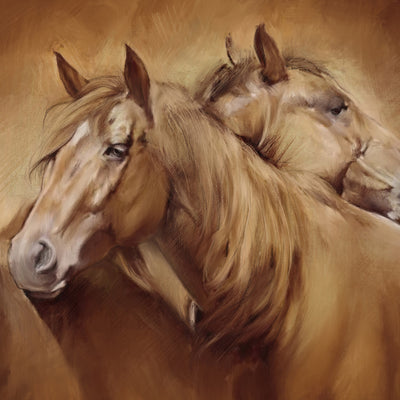 "Embrace" acrylic on canvas horse painting by Rafael Lago | Horse polo art gallery | Modern equestrian artwork for sale
