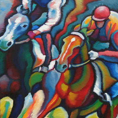 "Epona" oil on canvas horse painting by Jean Louis Bonamy | Horse polo art gallery 