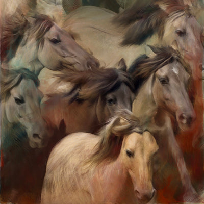 "Escaping servitude" acrylic on canvas horse painting by Rafael Lago | Horse polo art gallery | Modern equestrian artwork for sale