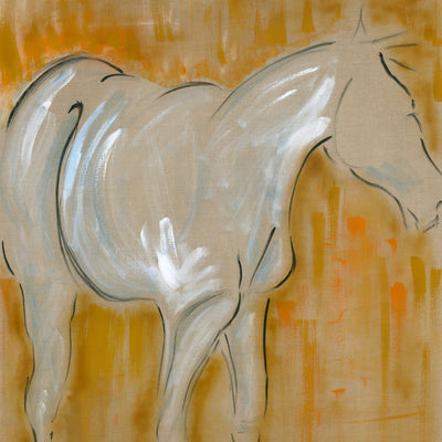 "Field Horse, Watching" acrylic on canvas equine painting by Donna Bernstein | Horse polo art gallery 