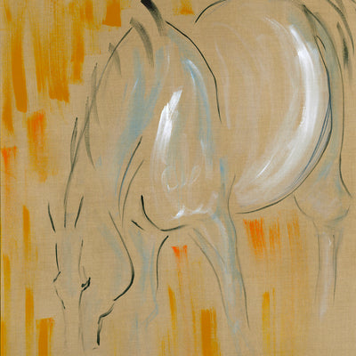 "Field Horse, Grazing" acrylic on canvas equine painting by Donna Bernstein | Horse polo art gallery 