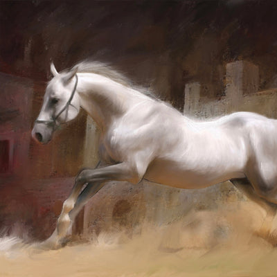 "Fortune run" acrylic on canvas horse painting by Rafael Lago | Horse polo art gallery | Modern equestrian artwork for sale