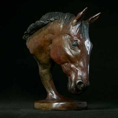 "Horse Head" bronze sculpture by Edward Waites | Horse polo art gallery