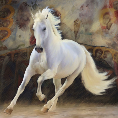"Freedom from entrapment" acrylic on canvas horse painting by Rafael Lago | Horse polo art gallery | Modern equestrian artwork for sale