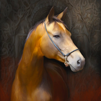 "Golden" acrylic on canvas horse painting by Rafael Lago | Horse polo art gallery | Modern equestrian artwork for sale