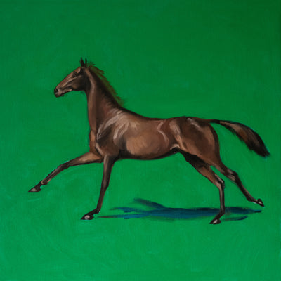 "Green and Bay" oil on canvas horse painting by Madeleine Bunbury | Horse polo art gallery