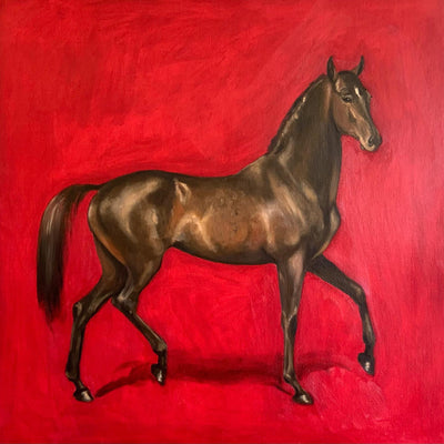 "Hot Pink" oil on canvas horse painting by Madeleine Bunbury | Horse polo art gallery