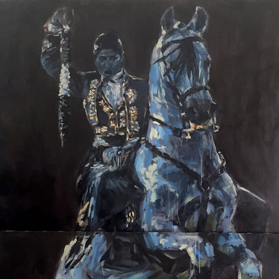 "Lea Vicens" (Diptich) oil on linen equestrian painting by Marcos Terol | Horse polo art gallery | Contemporary equestrian expressionism art for sale