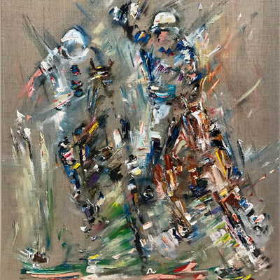 "Tension" oil on canvas horse polo painting by Luci Maclaren | Horse polo art gallery | Abstract equestrian art for sale