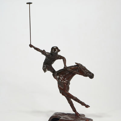 "Medium polo player" bronze sculpture by Salvador Fernandez Oliva | Horse polo art gallery | Equestrian art for sale