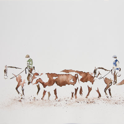 "Migration" watercolor on paper by Carlota Sarvise | Horse polo art gallery