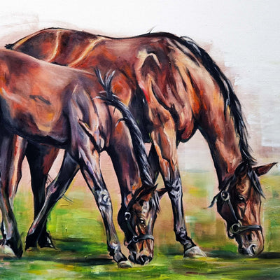 "Mother & Foal" oil on canvas painting by Askild Winkelmann | Horse polo art gallery | Equestrian art for sale
