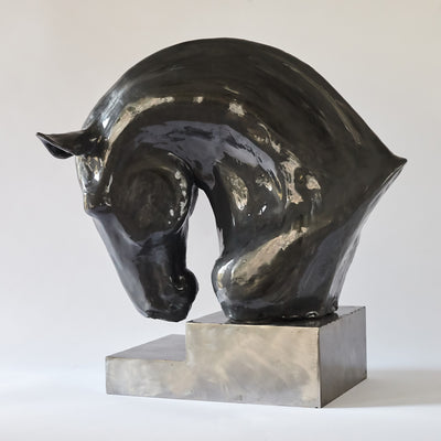 "Obsidian" Ceramic sculpture by Emma Tate | Horse polo art gallery