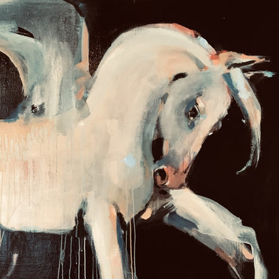 "Pegasus" oil on canvas horse painting by Anne Hansson | Horse polo art gallery | Abstract equestrian art for sale