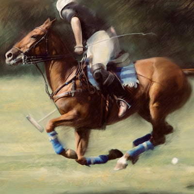 "Polo 2" acrylic on canvas horse painting by Rafael Lago | Horse polo art gallery | Modern equestrian artwork for sale