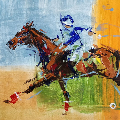 "Polo" acrylic on paper painting by Anna Cher | Horse polo art gallery | Equestrian art for sale