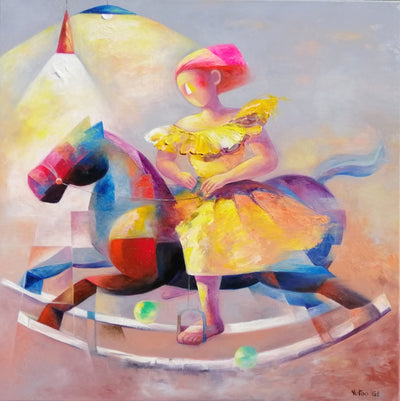 "Princess" oil on canvas painting by Yutao Ge | Horse polo art gallery | Lady and the horse painting 
