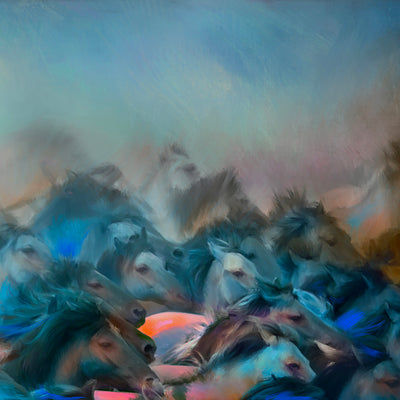 "Rebel blues II" acrylic on canvas horse painting by Rafael Lago | Horse polo art gallery 