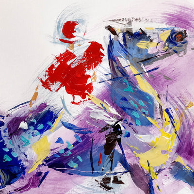 "Red" acrylic on paper painting by Anna Cher | Horse polo art gallery | Equestrian art for sale
