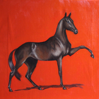 "Red Diablo" oil on canvas horse painting by Madeleine Bunbury | Horse polo art gallery