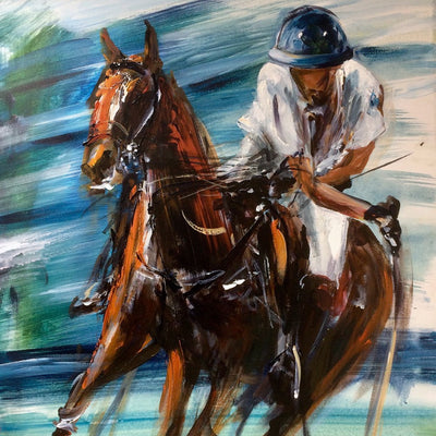 "Forward" acrylic on canvas polo painting by Robert Hettich | Horse polo art gallery | Polo artwork for sale