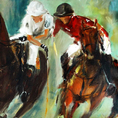 "Hooking II" acrylic on canvas polo painting by Robert Hettich | Horse polo art gallery | Polo artwork for sale