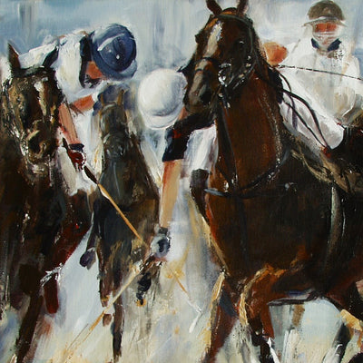 "Hooking I" acrylic on canvas polo painting by Robert Hettich | Horse polo art gallery | Polo artwork for sale