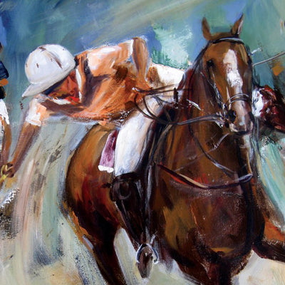 "In Line" acrylic on canvas polo painting by Robert Hettich | Horse polo art gallery | Polo artwork for sale