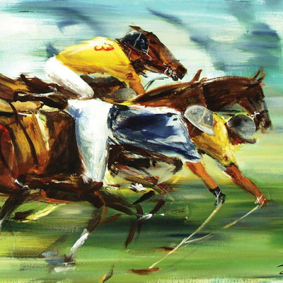 "To the gate" acrylic on canvas polo painting by Robert Hettich | Horse polo art gallery | Polo artwork for sale