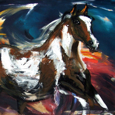 "Fire runner" oil on canvas polo painting by Robert Hettich | Horse polo art gallery | Polo artwork for sale