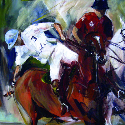 "Tactics" acrylic on canvas polo painting by Robert Hettich | Horse polo art gallery | Polo artwork for sale