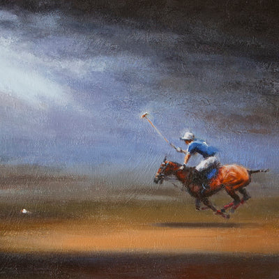 "Stormy chase" oil on canvas painting by Alexey Klimenko | Horse polo art gallery | Polo art for sale