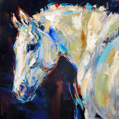 "Snow Queen" acrylic on canvas painting by Anna Cher | Horse polo art gallery | Equestrian art for sale