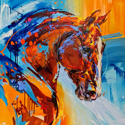 "Sunlight" acrylic on canvas polo painting by Anna Cher | Horse polo art gallery | Equestrian art for sale