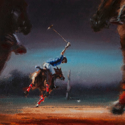 "True shot" oil on canvas painting by Alexey Klimenko | Horse polo art gallery | Art with horses for sale