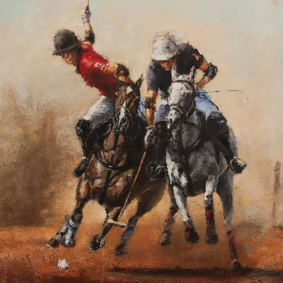 "Two players in action" oil on canvas painting by Alexey Klimenko | Horse polo art gallery | Modern equestrian art for sale