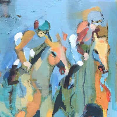 "Towards the finishing Line" oil on canvas horse racing painting by Anne Hansson | Horse polo art gallery | Abstract equestrian art for sale