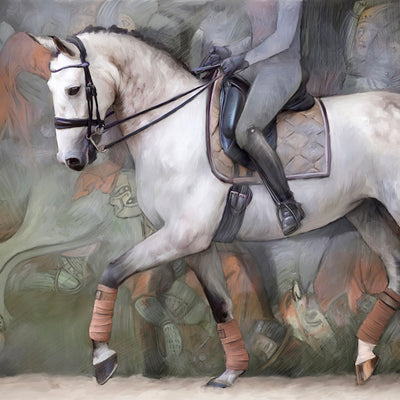 "Training Tapestry" acrylic on canvas horse painting by Rafael Lago | Horse polo art gallery | Modern equestrian artwork for sale
