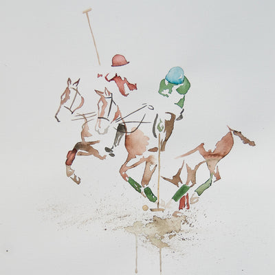 "Two polo players" watercolor on paper by Carlota Sarvise | Horse polo art gallery