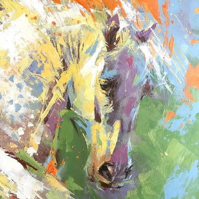 "White" acrylic on canvas painting by Anna Cher | Horse polo art gallery | Equestrian art for sale
