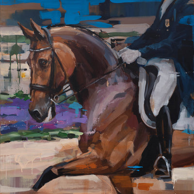 "Cosmo" acrylic on canvas dressage theme painting by Hartmut Hellner | Horse polo art gallery | Equestrian art for sale