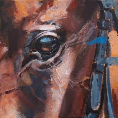 "Eye 2" acrylic on canvas horse race painting by Hartmut Hellner | Horse polo art gallery | Equestrian art for sale
