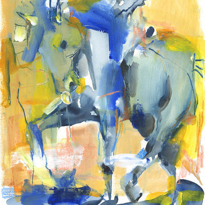 "Feeling blue" watercolor equestrian painting by Anne Hansson | Horse polo art gallery