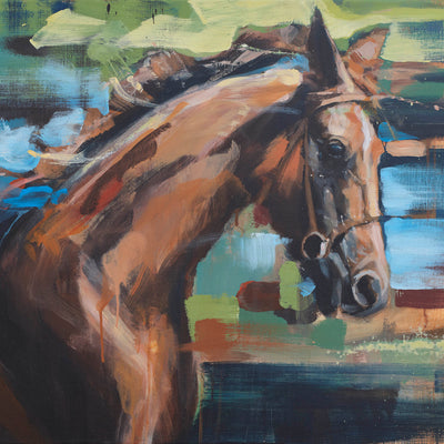 "Hoppegarten" acrylic on canvas horse race painting by Hartmut Hellner | Horse polo art gallery | Equestrian art for sale